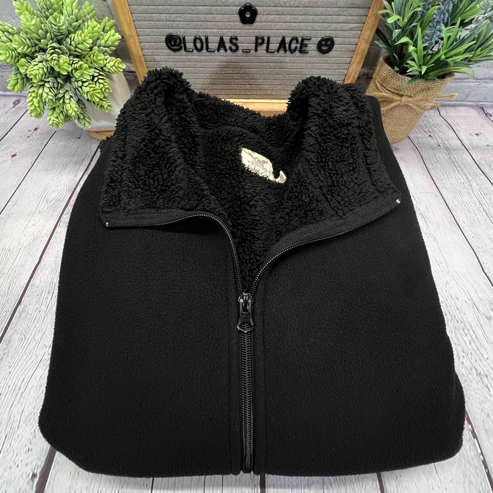 FADED GLORY black fleece/faux furry lined zip up jacket-EUC